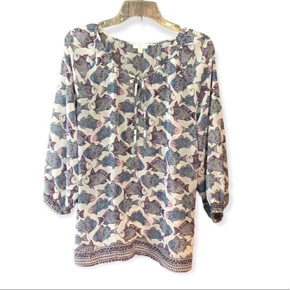 Charming M BOHO White Lightweight Lace up Fish Pattern Swim Cover-Up - Picture 1 of 8